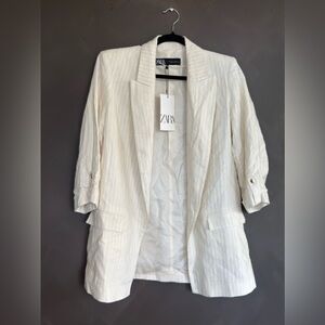 Zara Women's Ivory Striped Blazer